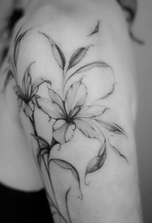 A beautiful floral art on arm made by Nilou Tattoo artist from Hamburg
