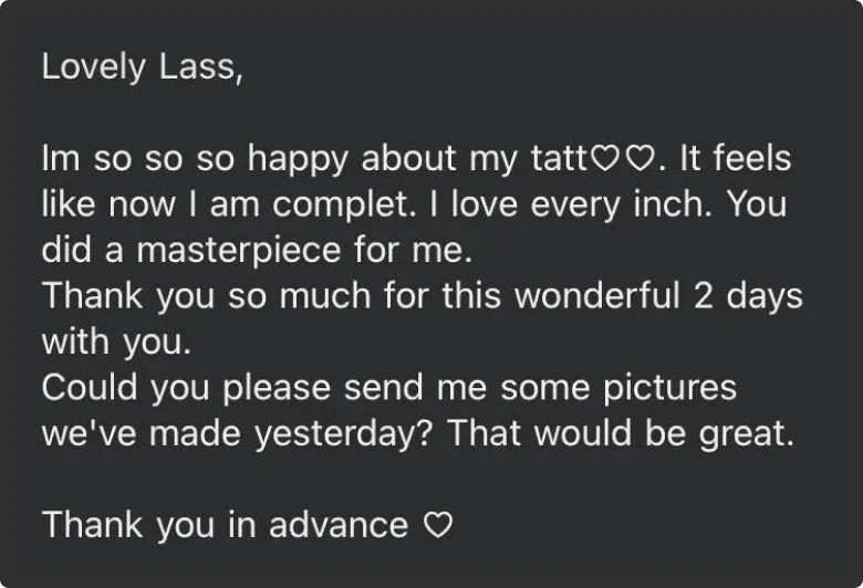 Happy review on tattoo artist work