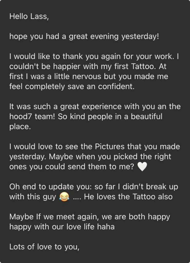 Review for a tattoo artist Nilou