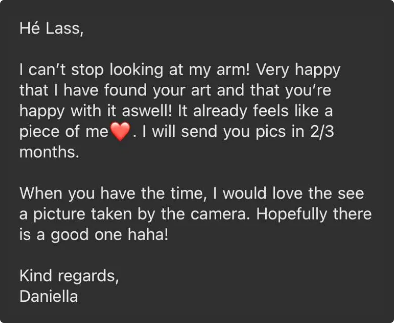 A happy review for Nilou Tattoo artist from Daniella