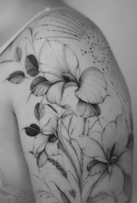 A beautiful ornamental tattoo on arm made by Nilou Tattoo artist based in Hamburg
