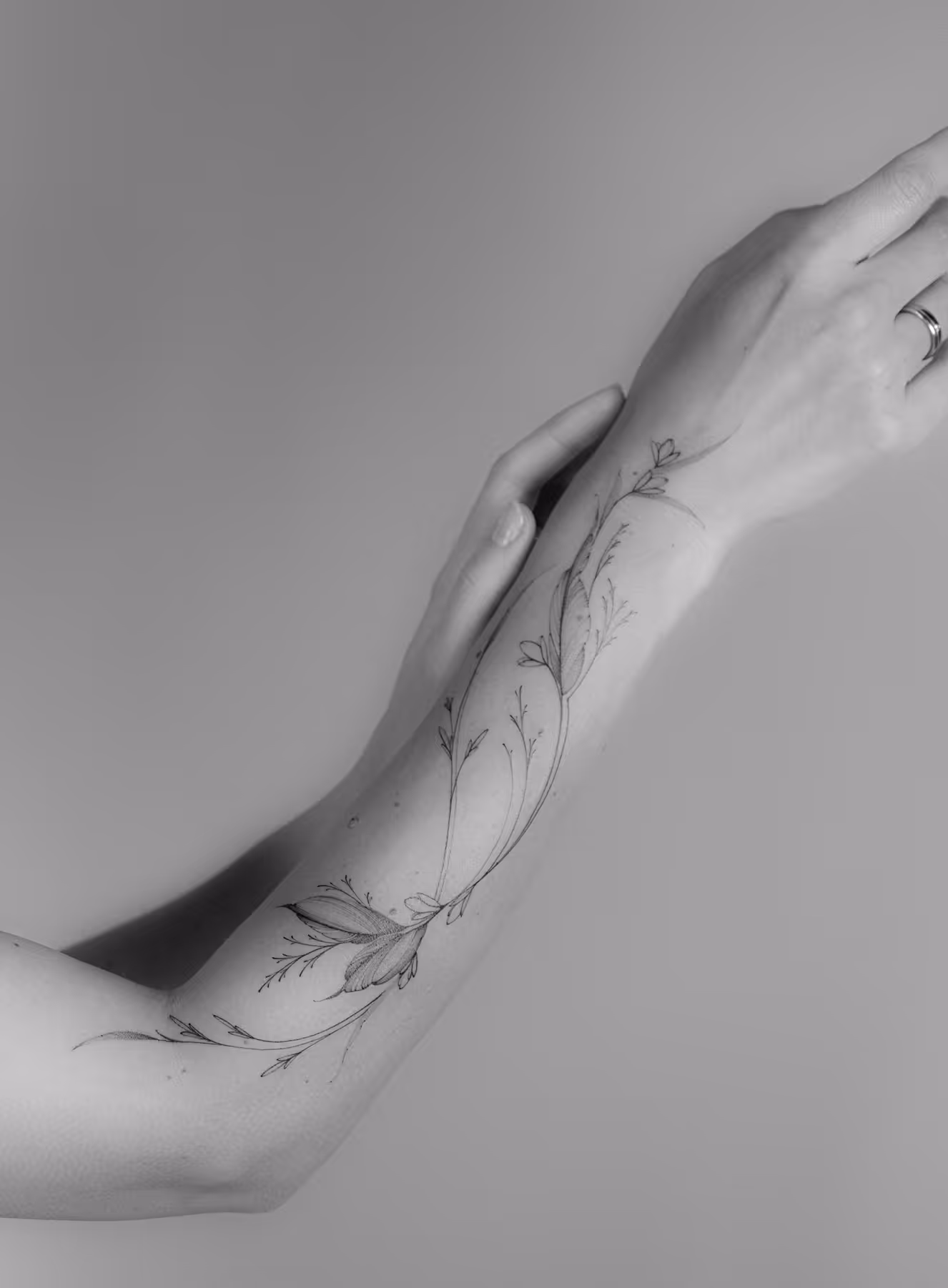A picture of ornamental floral tattoo by Nilou Tattoo | Fine Art Studio